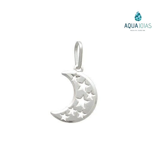 Pingente  Prata 925 Lua com Estrelas Vazadas em Oferta na Shopee