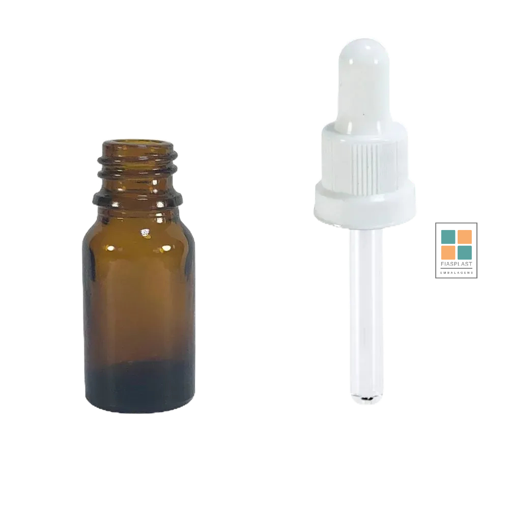 Frasco de Vidro Âmbar Com Conta Gotas 10ml Alto (20 Unidades)