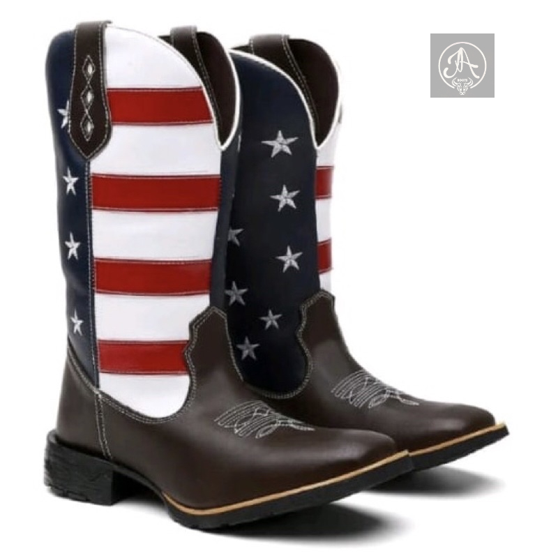 Bota Botina Texana Estados Unidos Bordada Solado De Borracha
