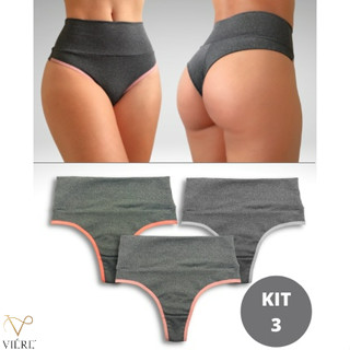 VIÉRE Kit 3 Calcinha Fio Duplo Fitness Cós Alto Duplo