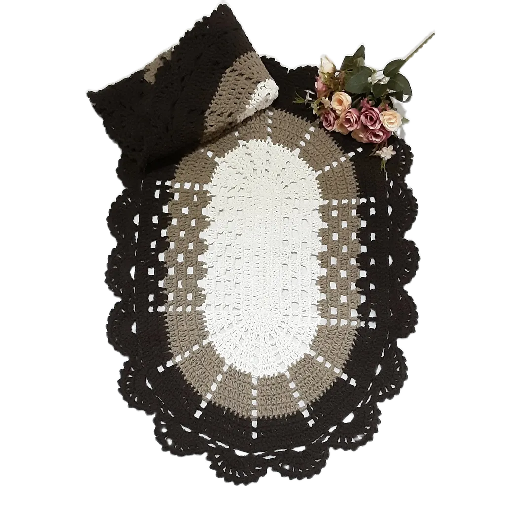 Kit de tapete em crochê de 2 peças, feito à mão ,porta de entrada  quarto e sala tapete prático. em Oferta na Shopee