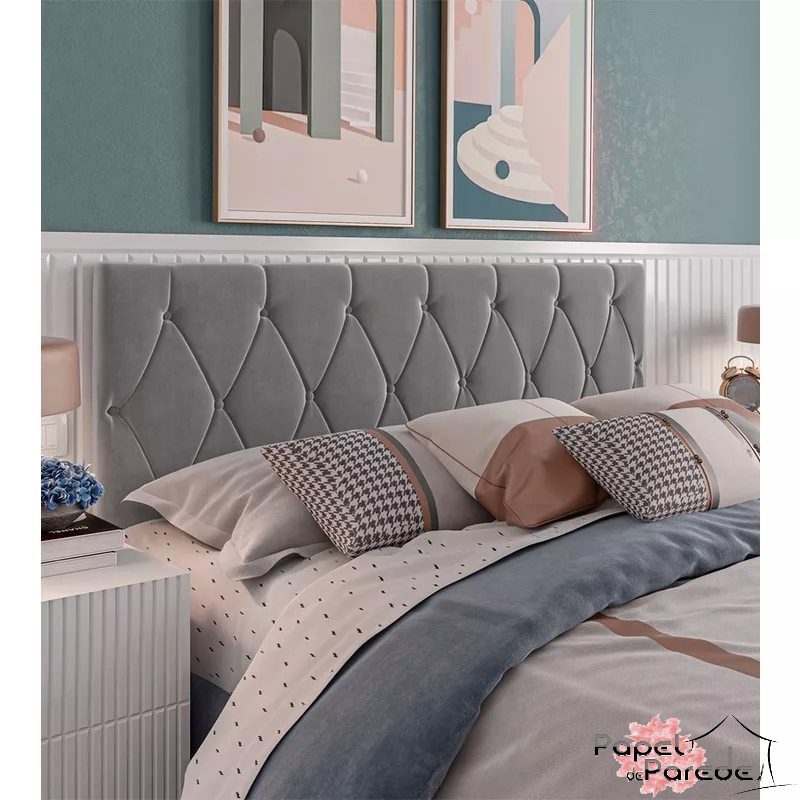 Cabeceira Almofadada Estofada Kelly e Paris Cama Casal Box ou Queen Várias Cores