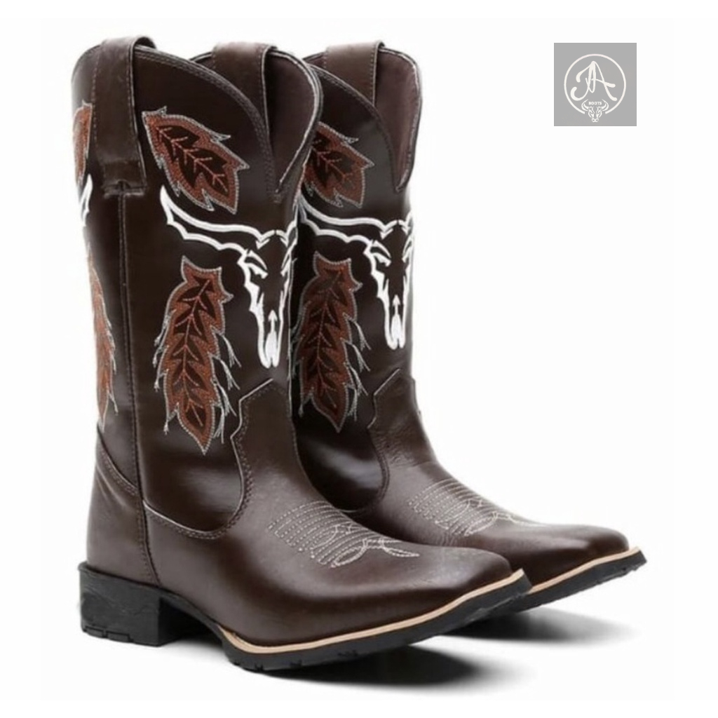 Bota Botina Texana country Unissex Folhada Marrom