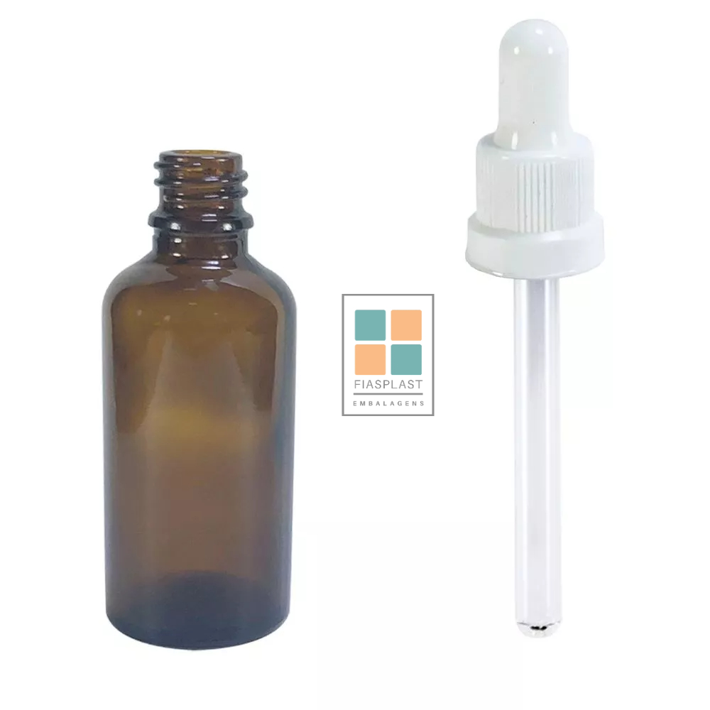 Frasco de Vidro Âmbar Com Conta Gotas 50ml (10 Unidades)