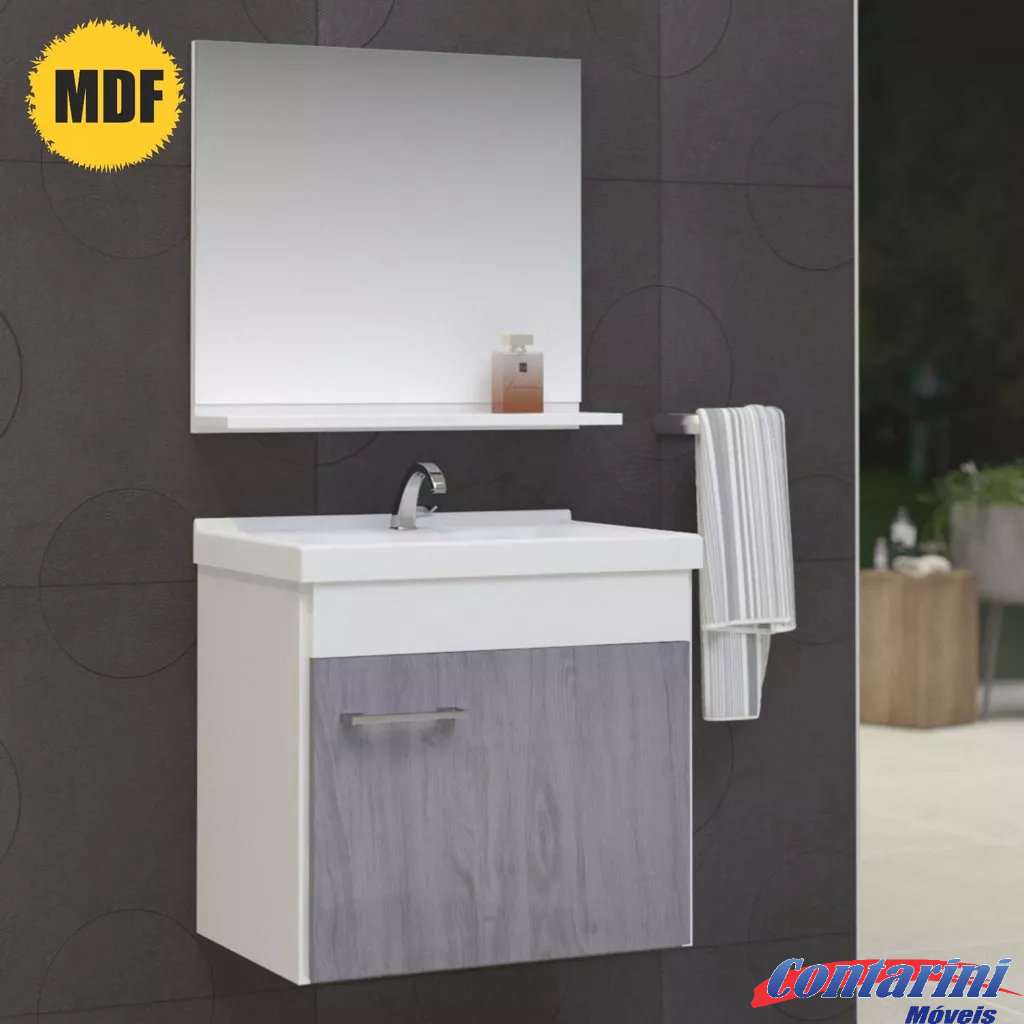 Conjunto Omini MDF armário de banheiro com cuba e espelheira - Home & Living