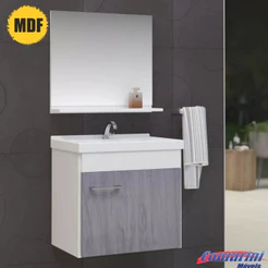 Conjunto Omini MDF armário de banheiro com cuba e espelheira