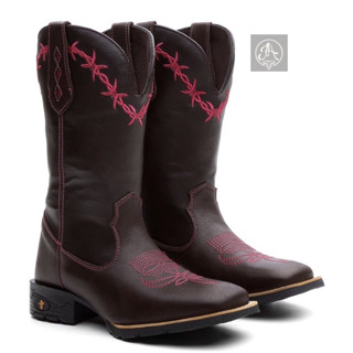 Bota Botina Texana em Couro Ecológico Arame Rosa