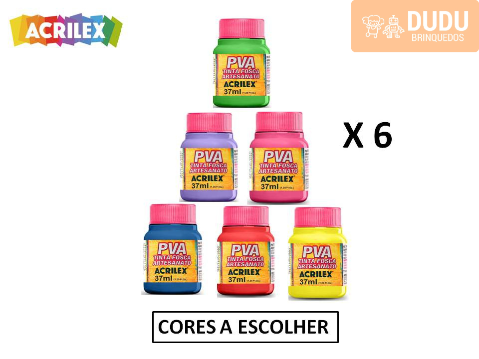 Tinta Fosca Artesanato Pva 37ml FOSCA - Kit Escolha 6 Cores Pelo Chat - Acrilex em Oferta na Shopee
