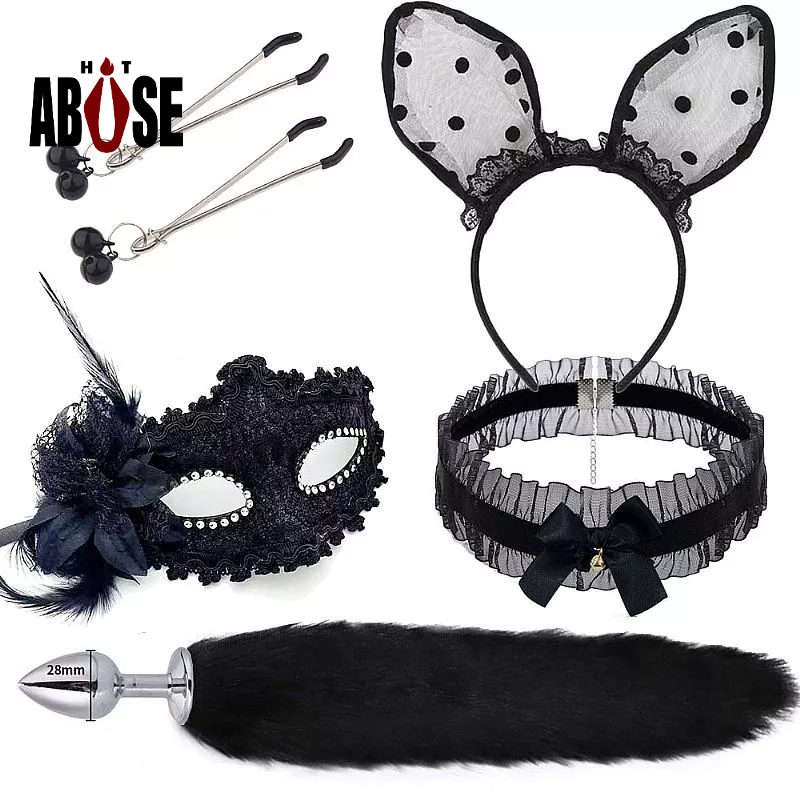 PLug Anal Cauda Kit Fantasia Tiara Grampo Mamilo Mascara em Oferta na Shopee