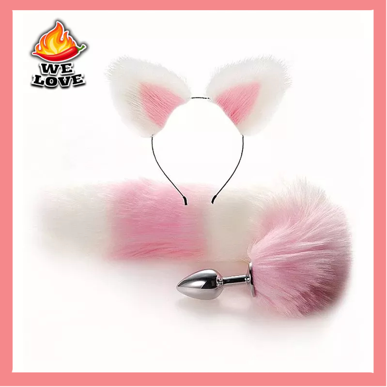 Plug Anal Raposa Rabo Kit Sex Shop Fantasia Erotica BDSM  Rosa Branco Tiara em Oferta na Shopee