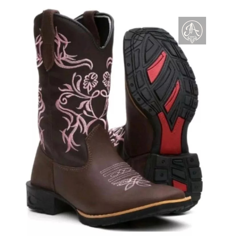 Detalhes do Bota Botina Texana Unissex Tribau Rose Toda Bordada  Bico Quadrado
