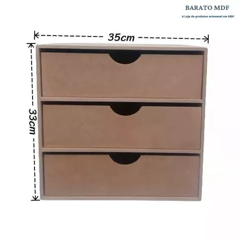 Organizador Folhas A4 Gaveteiro 3 Gavetas Folhas Documentos  Acessórios MDF Crú  Suporta 500 Folhas