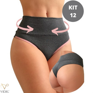 Kit 12 Calcinha Fitness Cós Alto Fio Duplo Modeladora Viére