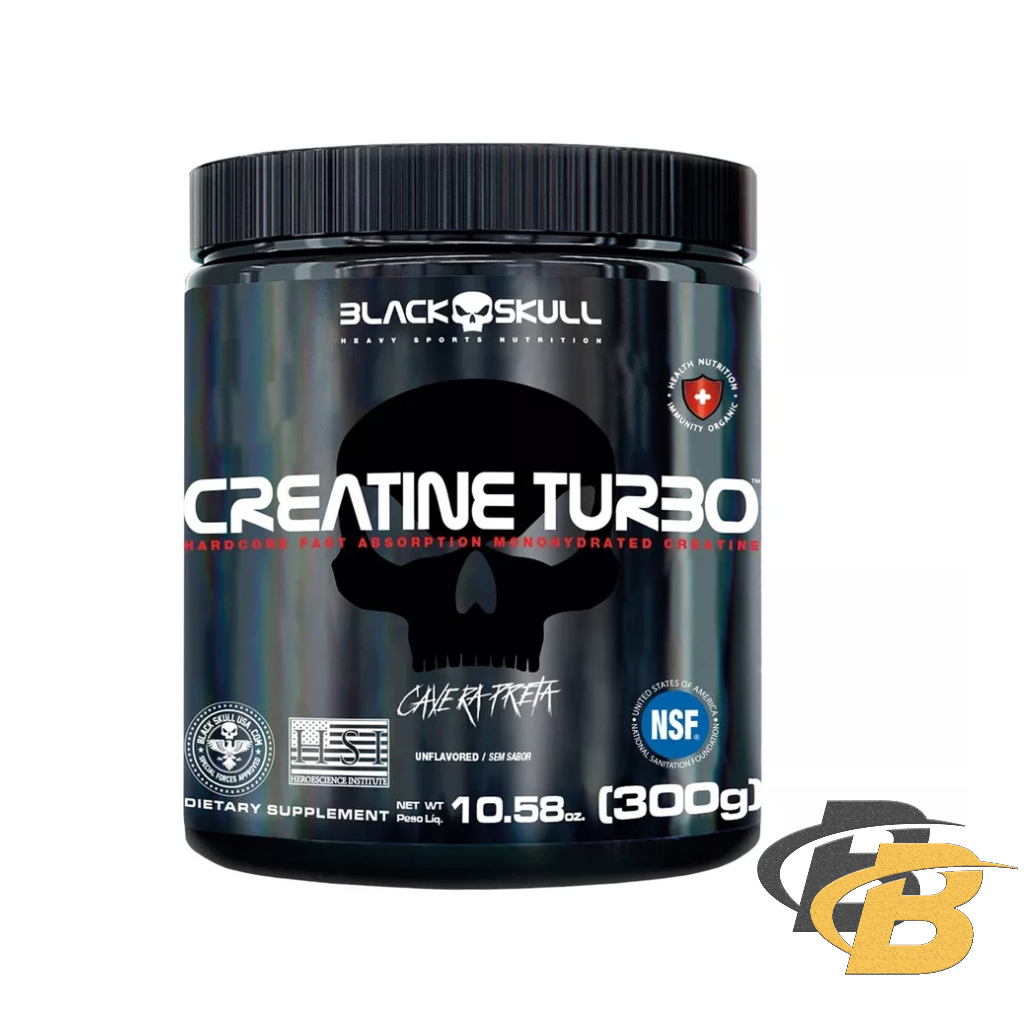 Creatina Turbo Monohidratada - 300g - Caveira Preta Black Skull - Health