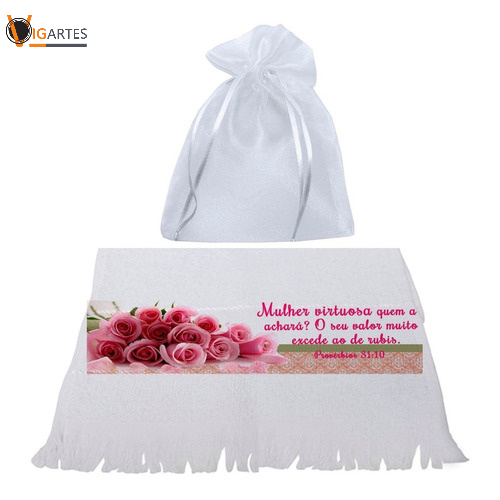 10 Lembrancinha Mulher Virtuosa , Kit com Saco de Organza e Toalha, Lembrancinha para Igreja, Lembrancinha Evangélicos