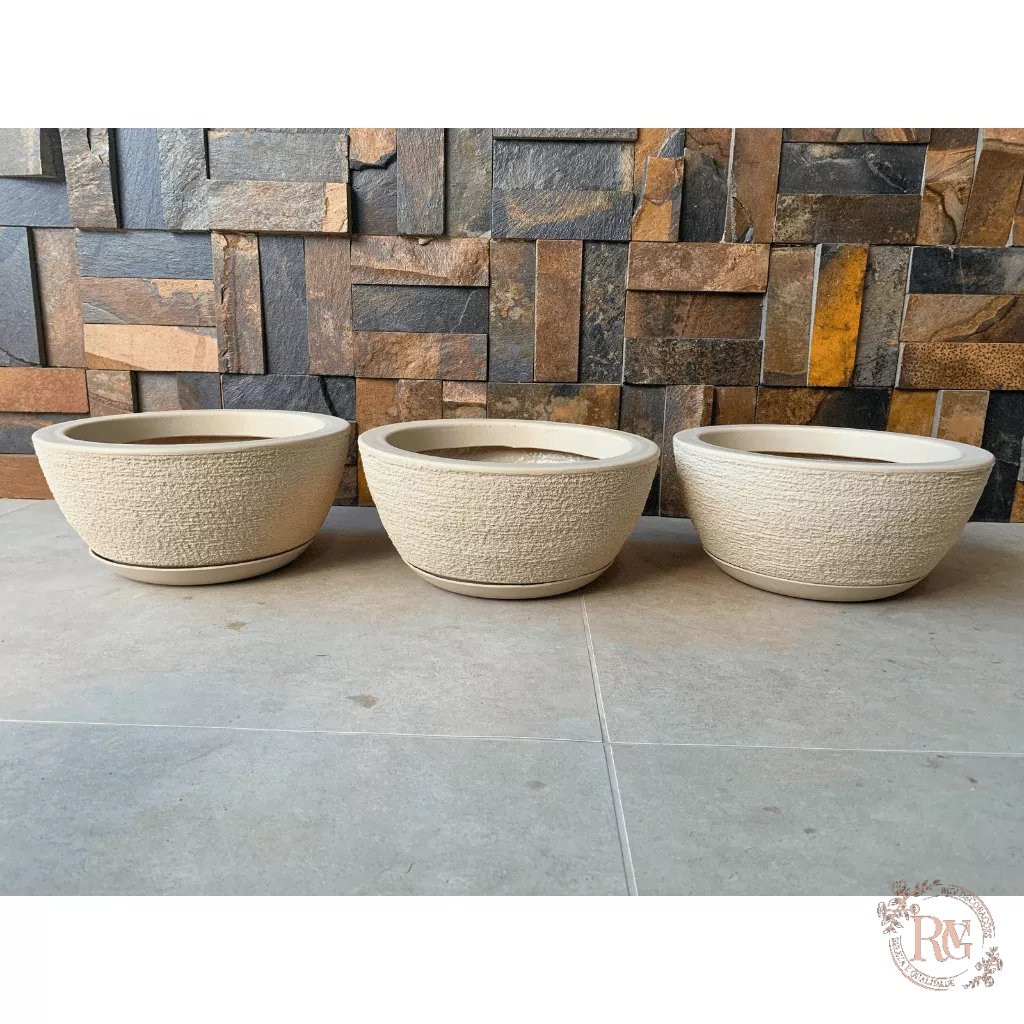 Kit Com 3 Vasos Bacia Polietileno Para Plantas cactos e Suculentas Nº1 (26x13) Com prato