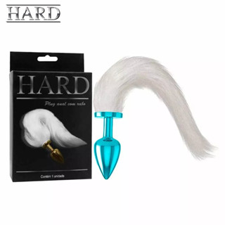 Plug Anal em Metal Azul Rabo Cauda Branca Fetiches - HARD