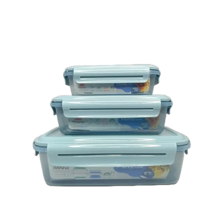 Kit 3 potes tamanhos diferentes colorido com tampa e trava de Plastico
