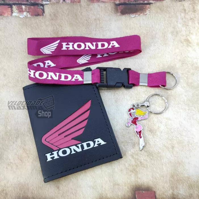 Honda Kit Feminino Rosa Porta Documentos + Chaveiro Penélope + Cordão Motos