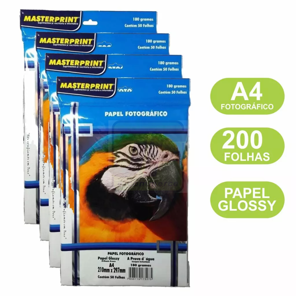 Papel Fotográfico 180g A4 Kit 200 folhas Glossy À Prova D'água MasterPrint em Oferta na Shopee