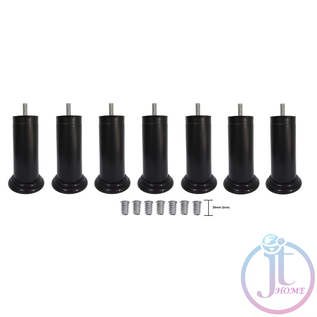Kit 7 Pé Cama Box Preto Plástico Fixo Rosca 5/16 + Bucha Americana