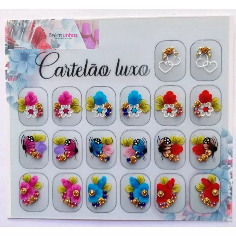 180 adesivos unhas artesanais super luxo com pedrarias e jóias para unha strass cartelão