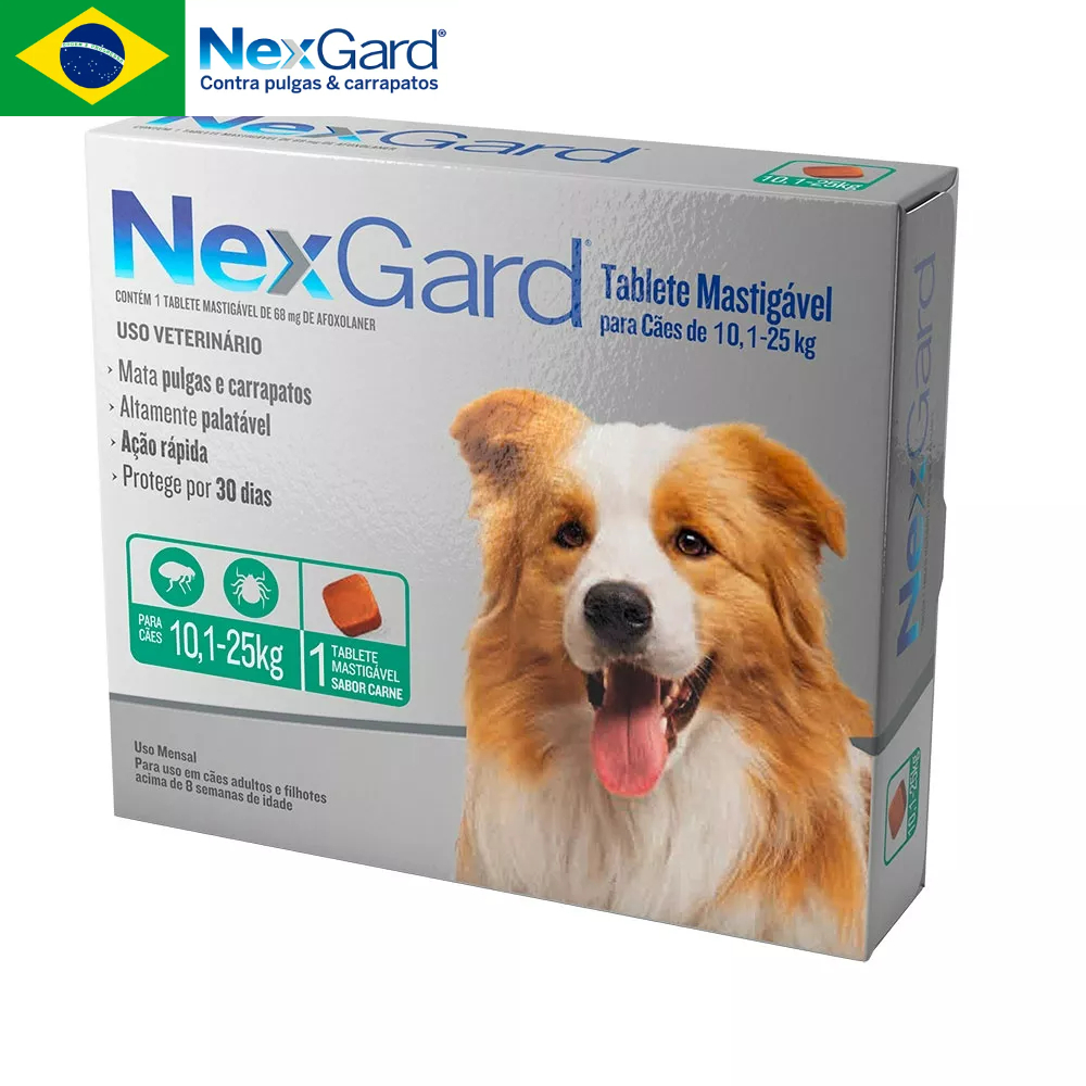 Nexgard Antipulgas e Carrapatos Cães 10,1 a 25 Kg 1 comprimido - Pets