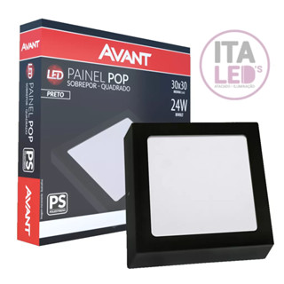 Luminária Painel Plafon Led 24W Preto Quadrado Sobrepor Avant Branco Frio 6500K Bivolt