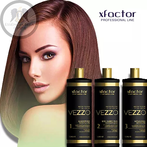 ORIGINALº Kit Vezzo Reconstrução Total 3de1Litro XFactor Profissional Cauterização ¨ Shampoo Fortificante + Bio Keratina Reconstrução + Máscara Hidratante ¨ Contém Bio Queratina, Colágeno e Aminoácidos da Seda - O Melhor Kit Reconstrução Capilar