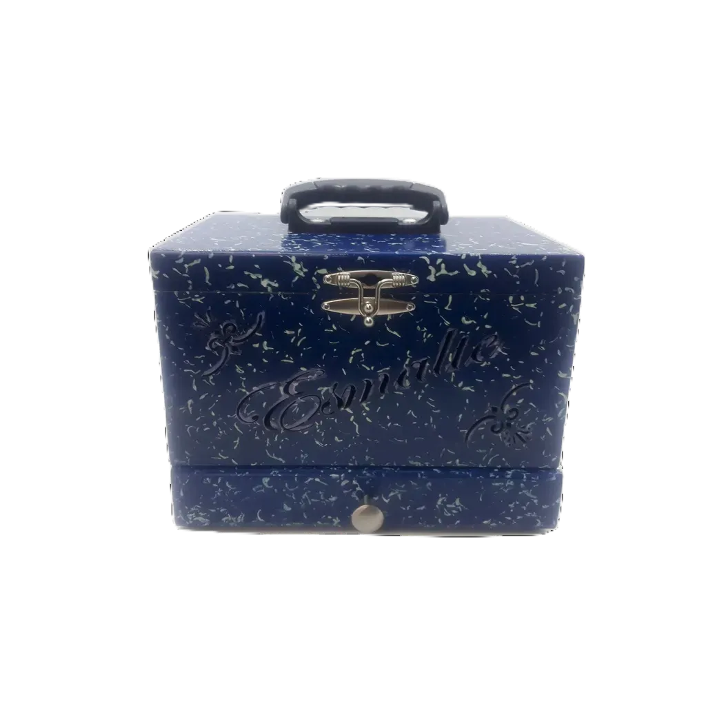 Caixa Maleta Porta Esmaltes Blue. Divisões para 24 unidades e uma gaveta  de materiais específicos para Manicure.