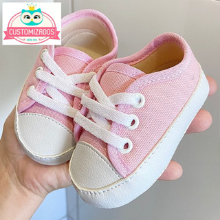 Tênis Sapatinho Bebê All Star Baby Menina Rosa Bebê em Lona Sapato para Bebê Saída de Maternidade RN Para Customização Pronta Entrega