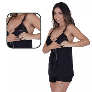 Pijama de Amamentação com Renda e Acesso Fácil pós-parto em Oferta na Shopee