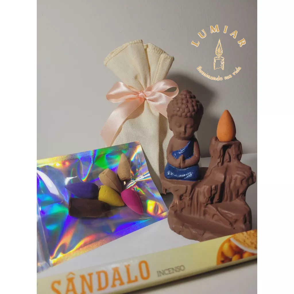 Kit incensário cascata Buda Spa Presente Relax com incensos cone e vareta Completo