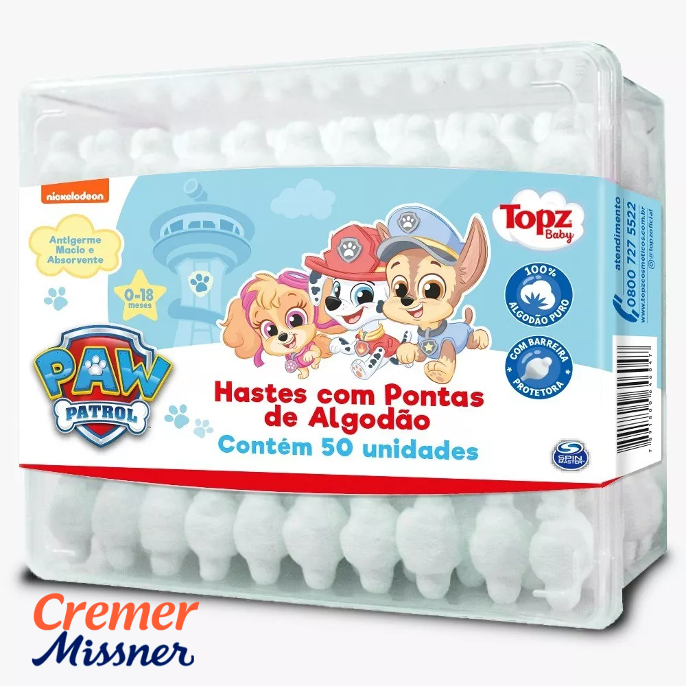Cotonete Haste Flexível Baby Patrulha Canina C/50 Unidades | Topz