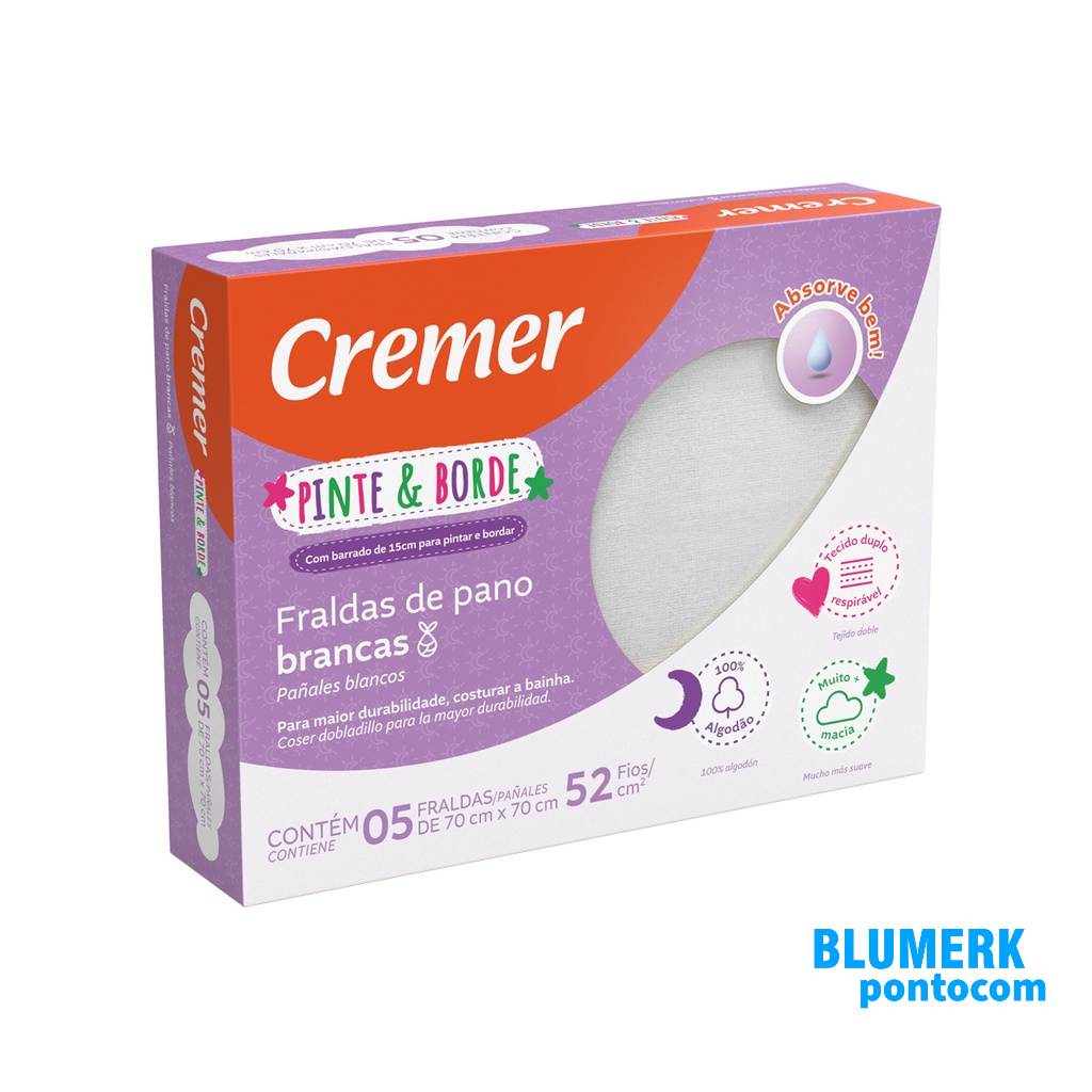 Fralda de Pano Pinte Borde Branca Cremer Muito Macia Tecido Duplo 100% Algodão 52 fios/cm² em Oferta na Shopee