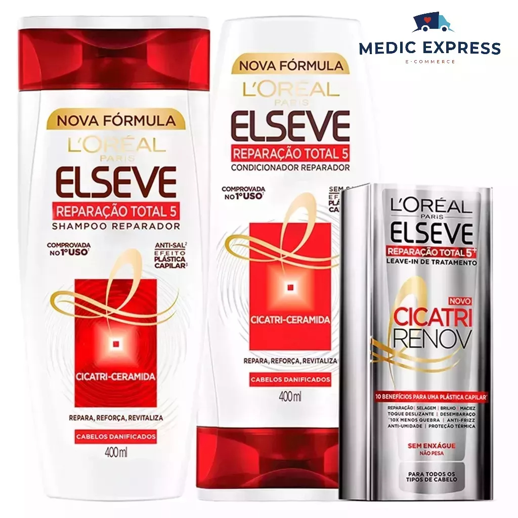 Kit L'Oréal Paris Elseve Reparação Total 5+ - Shampoo 400ml + Leave-In + Condicionador 400ml