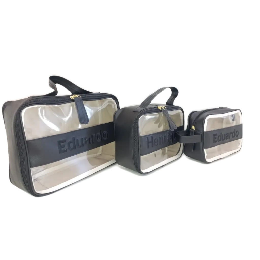Kit/3/Necessaire/Transparente/Personalizada/PMG