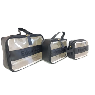 Kit/3/Necessaire/Transparente/Personalizada/PMG