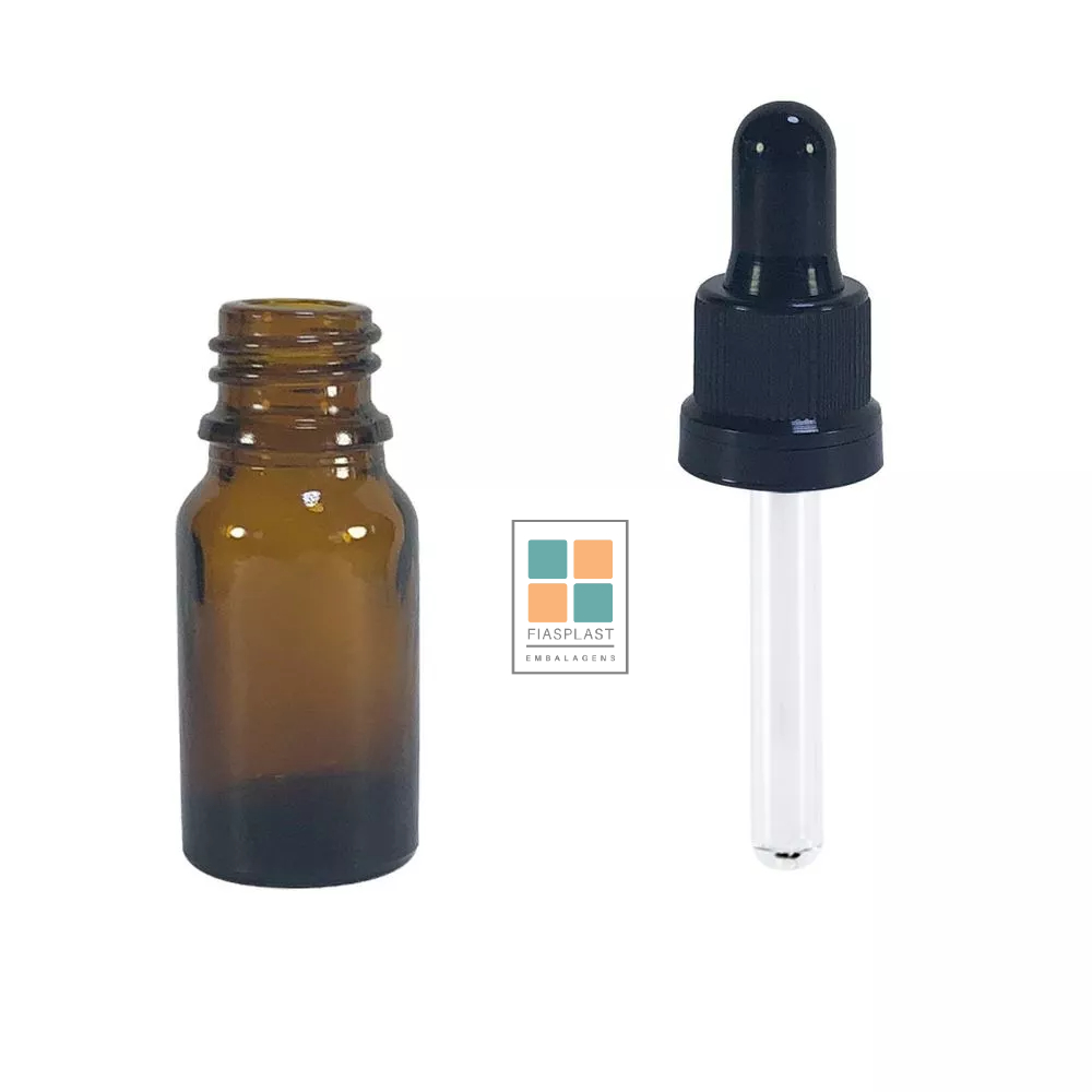 Frasco de Vidro Âmbar Com Conta Gotas 10ml Alto (50 Unidades)