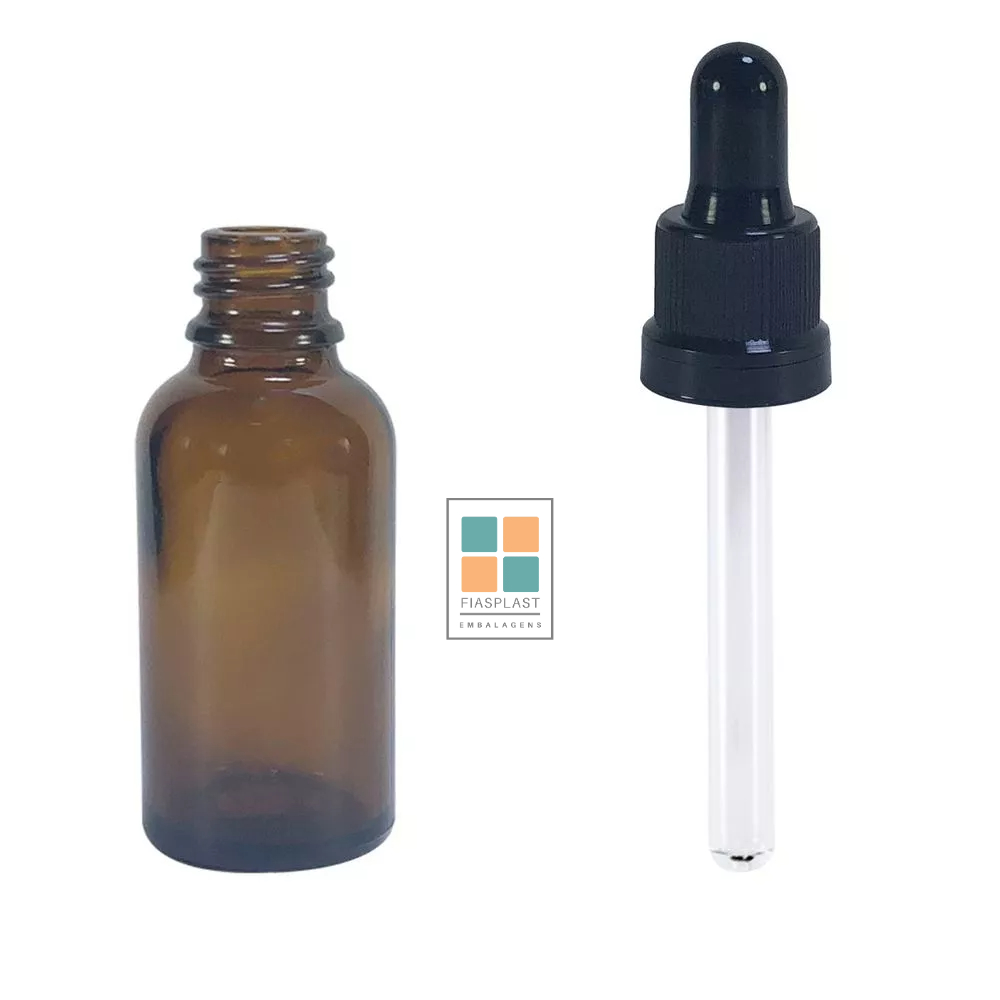 Frasco de Vidro Âmbar Com Conta Gotas 30ml (110 Unidades)