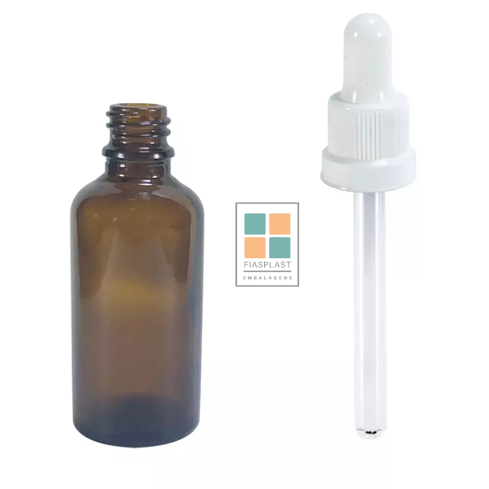 Frasco de Vidro Âmbar Com Conta Gotas 50ml (30 Unidades)