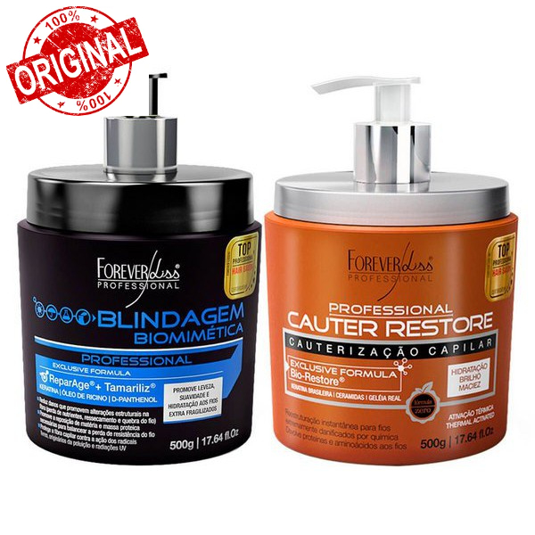 Cauter Restore 500g + Blindagem Biomimética 500g Forever Liss Kit Cauterização e Selante Capilar