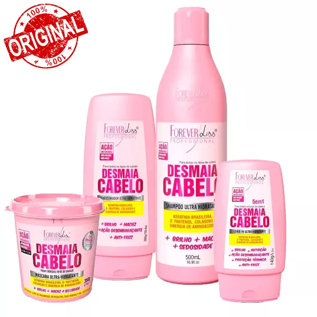 Kit Forever Liss Desmaia Cabelo Shampoo 500ml + Condicionador 300g + Máscara 350g + Leave-in 140g