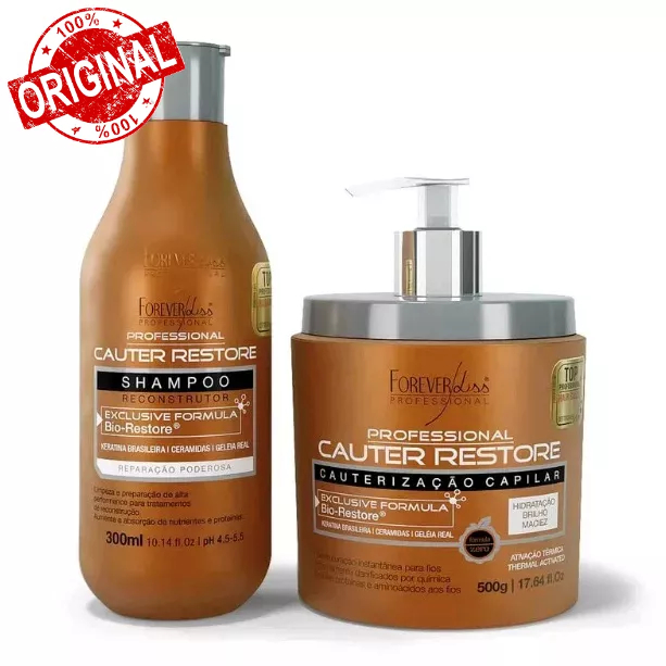 Forever Liss Kit Shampoo 300ml e Máscara 500g Capilar Cauterização Cauter Restore