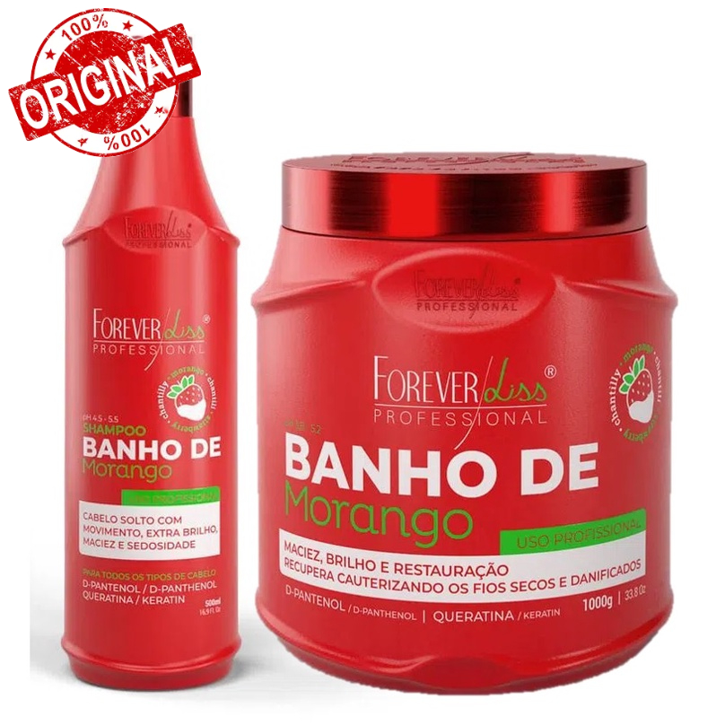 Banho de Verniz Morango Kit Shampoo 500ml e Máscara 1000g Hidratação, Brilho e Perfume em Oferta na Shopee