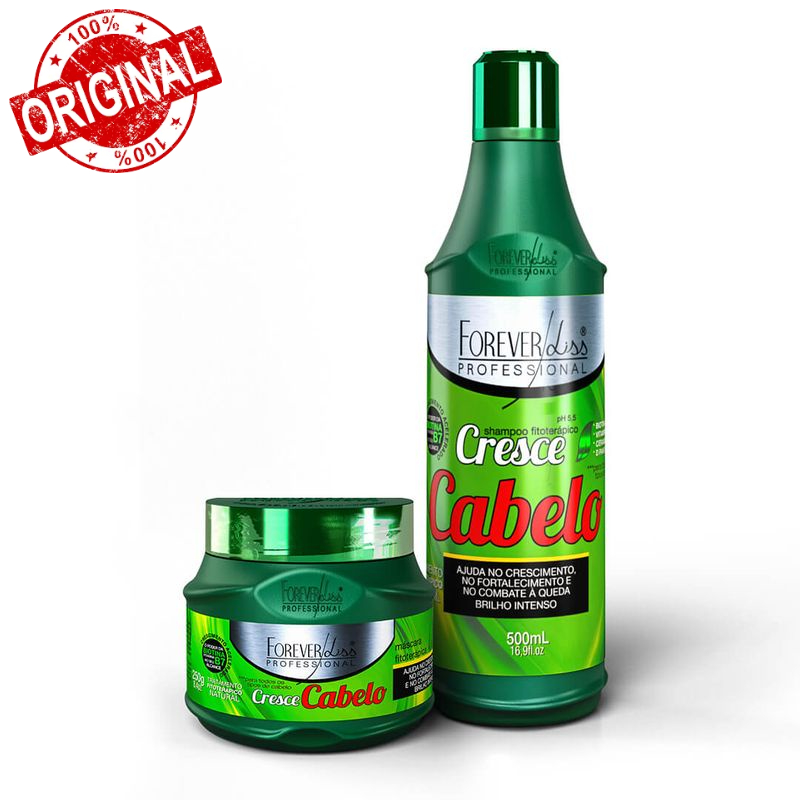 Kit Cresce Cabelo Crescimento Acelerado Forever Liss Shampoo 500ml + Máscara 250g Tratamento