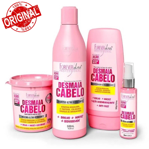 Forever Liss Kit Desmaia Cabelo Shampoo 500ml + Condicionador 300g + Sérum 60ml + Máscara 350g