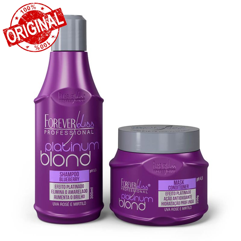 Kit Shampoo + Máscara Platinum Blond Manutenção Desamarelador Forever Liss - Efeito Platinado