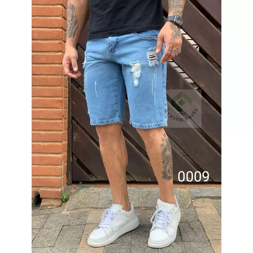 Bermuda Jeans Masculina Rasgada Sarja Destroyed Desfiada envio em 24 horas prime