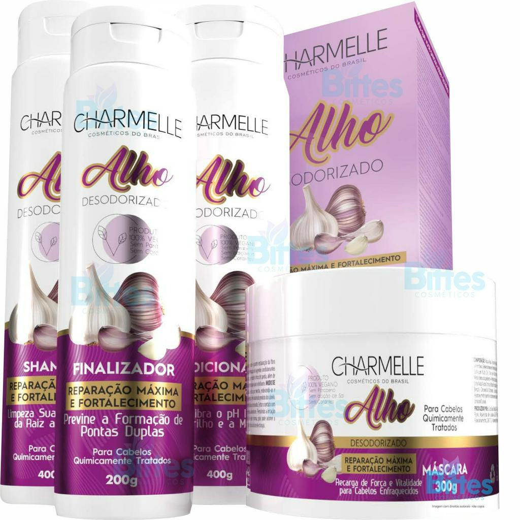 KIT ALHO DESODORIZADO CHARMELLE COSMÉTICOS REPARAÇÃO MÁXIMA E FORTALECIMENTO CAPILAR
